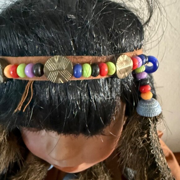 Native American Inspired Collectible Porcelain Doll With Intricate Beadwork & Su - Picture 2 of 12